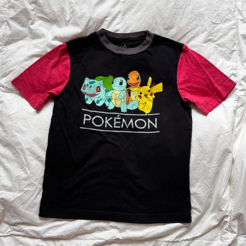 Red and black pokemon graphic tee youth 14 16 colorblock casual Pikachu gamer‎